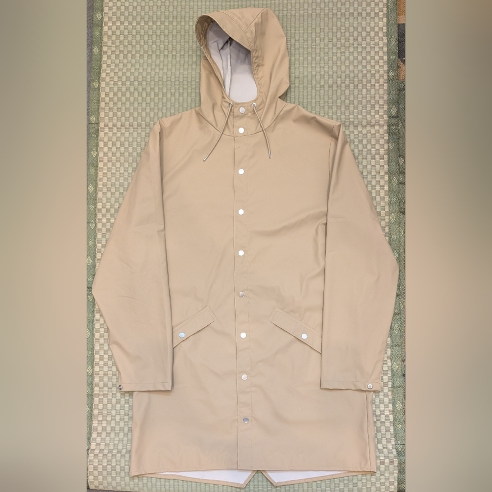 Rains Long Hooded Waterproof Jacket Neutral Men's Size XL